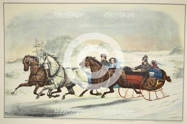 The Sleigh Race, pub. 1859, Currier & Ives (Colour Lithograph)