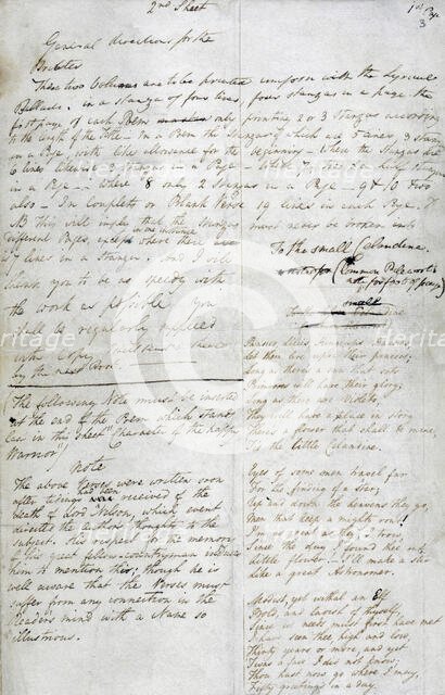 Instructions for the printing of William Wordsworth's poems, 1807.  Creator: William Wordsworth.