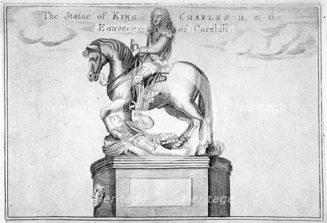 Statue of Charles II at the entrance of Cornhill in the Stocks Market, Poultry, London, 1740. Artist: Anon