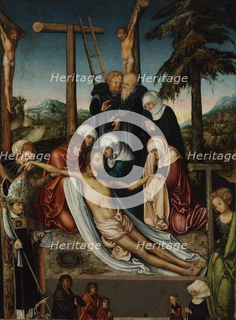 The Lamentation over Christ with Saints Wolfgang and Helena, c. 1525. Artist: Cranach, Lucas, the Elder (1472-1553)