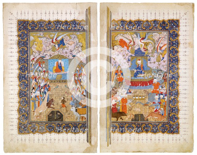 The Queen of Sheba and King Solomon (Manuscript illumination from the epic Shahname by Ferdowsi. Artist: Iranian master  