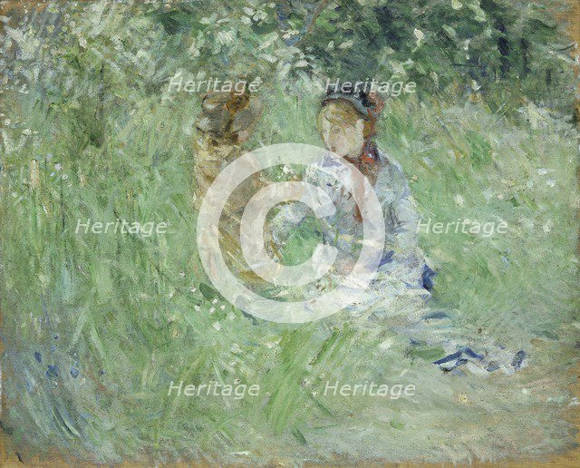 'Woman and child in a meadow at Bougival', 1882. Artist: Berthe Morisot.