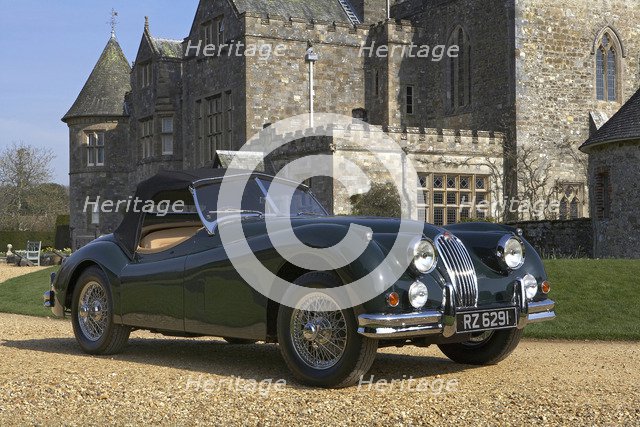 1954 Jaguar XK140 outside Palace House, Beaulieu Artist: Unknown.