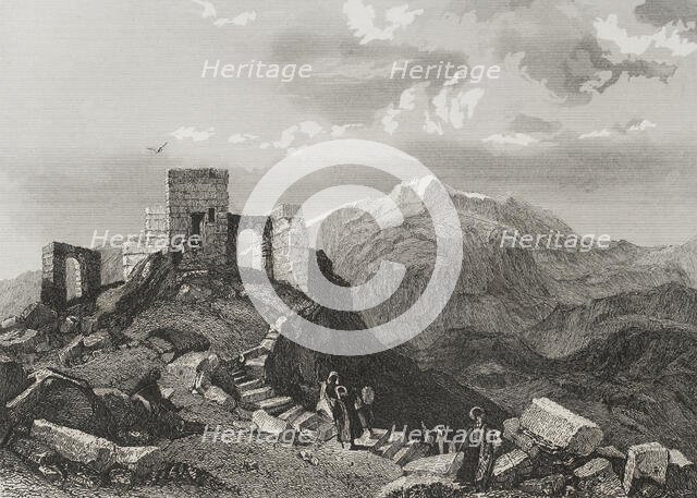 Ruins of a temple, Summit of Mount Sinai. 1840. Creator: Émile Rouargue.