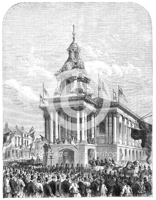 Earl de Grey and Ripon going from the Townhall at Burslem to open the Wedgwood Institute, 1869. Creator: Unknown.