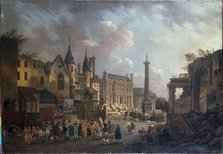 Fairground show at an imaginary crossroads in Paris, c1770. Creator: Unknown.