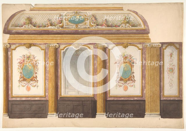 Design for wall panels with putti and flower garlands, second half 19th century. Creators: Jules-Edmond-Charles Lachaise, Eugène-Pierre Gourdet.