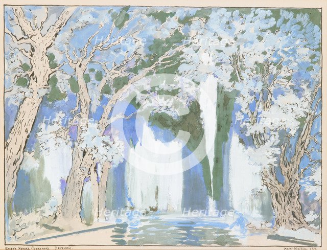 Stage design for the ballet The Little Humpbacked Horse by C. Pugni, 1939.