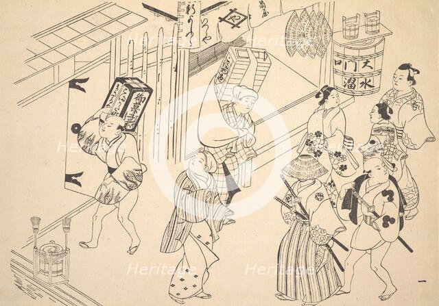 A Number of People in the Street Going about Various Affairs. Creator: Unknown.