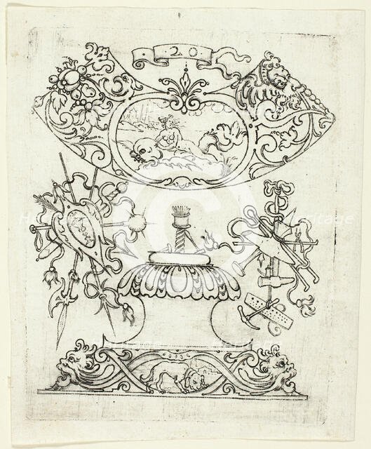 Plate 20, from twenty ornamental designs for goblets and beakers, 1604. Creator: Master AP.