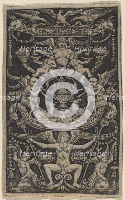 Panel of Ornament with a Satyress Feeding Two Children, c. 1505/1520. Creator: Peregrino da Cesena.