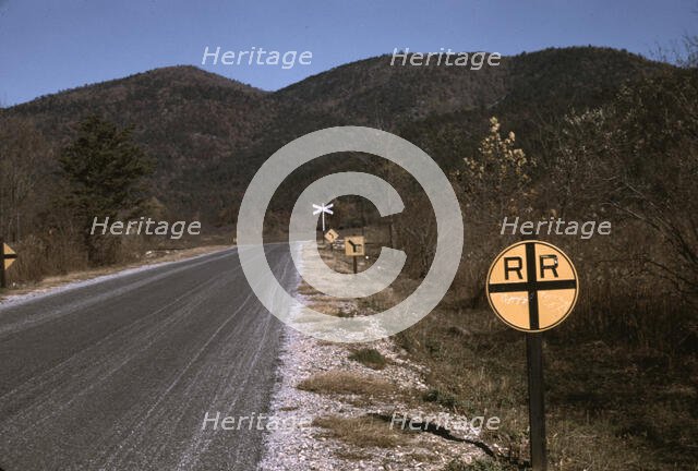 Railroad crossing along the Skyline Drive, Virginia, ca. 1940. Creator: Jack Delano.
