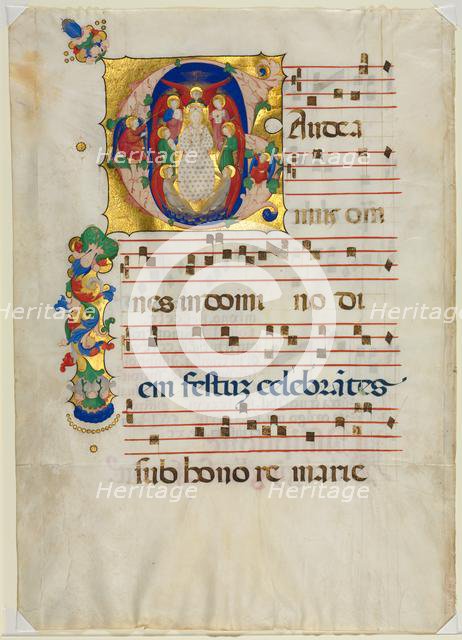 Leaf from a Gradual with Historiated Initial (G): Mary as Queen of Heaven, c. 1425-1450. Creator: Unknown.