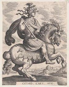 Plate 8: Emperor Otho on Horseback, from 'The First Twelve Roman Caesars', after Tempes..., 1610-50. Creator: Matthaus Merian.