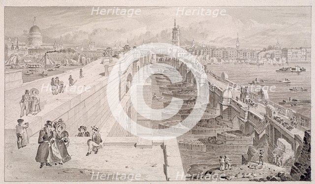 London Bridge (old and new),London, 1831. Artist: Thomas Hosmer Shepherd