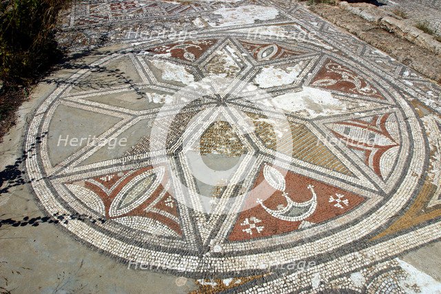 Mosaic floor, ruins of the Basilica of Ayia Trias, Famagusta, North Cyprus.