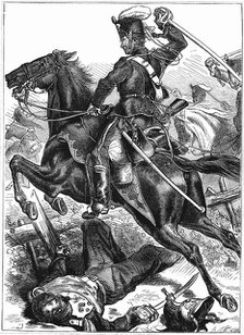 Prussian Hussar charging with sword drawn, Franco-Prussian War 1870-1871. Artist: Unknown