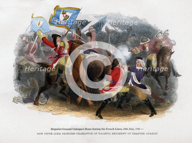Brigadier-General Cadogan's Horse forcing the French Line, 18th July 1705. Artist: Unknown