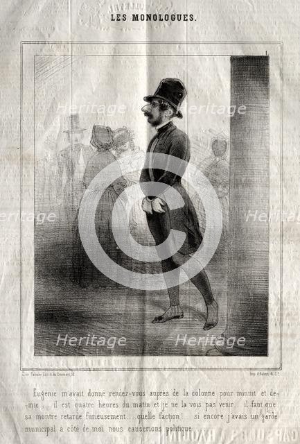 Les Monologues: Eugénie mavait donné rendez-vous auprès de la colonne pour minuit et demie.... Creator: Charles Joseph Traviès de Villers (French, 1804-1859).
