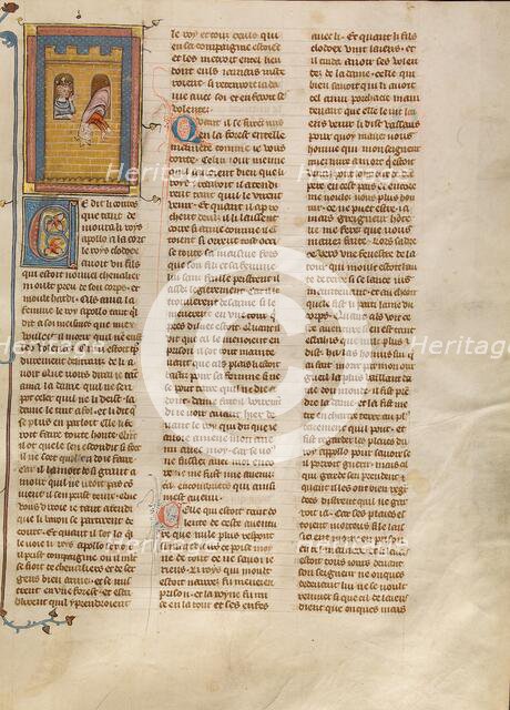 Queen Gloriande Throwing Herself from a Window, about 1320-1340. Creator: Unknown.