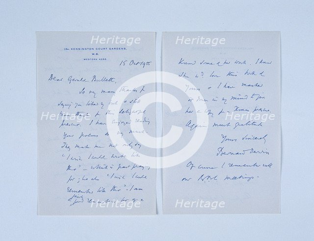 Handwritten letter by Bernard Darwin (1876-1961), London, 1955. Artist: Bernard Darwin