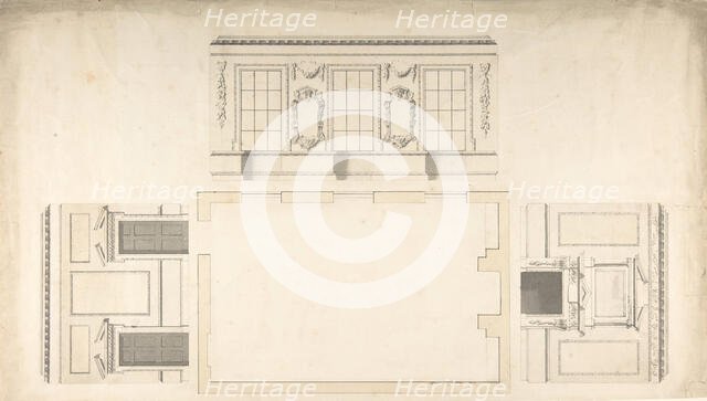 Room Design Showing Plan and Three Wall Elevations, ca. 1740-60. Creator: Anon.