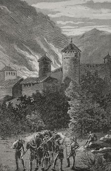 Fire of Peralada in 1285, ordered by its own lord, Dalmau de Rocabertí (d1304) when leaving...1890.  Creator: Joan Serra y Pausas.