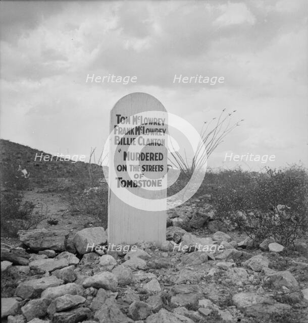 Sign near Tombstone, Boot Hill graveyard, Arizona, 1937. Creator: Dorothea Lange.