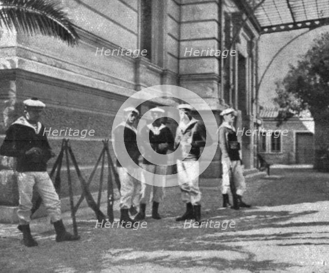 ''Les evenements d'orient; Nos marins gardant la legationde France, a Athenes. Creator: Unknown.