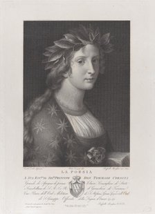 Poetry, a woman with a laurel crown, 1827. Creators: Raphael Morghen, Pietro Ermini.