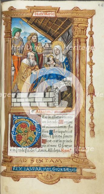 Printed Book of Hours (Use of Rome): fol. 38r, Adoration of the Magi, 1510. Creator: Guillaume Le Rouge (French, Paris, active 1493-1517).