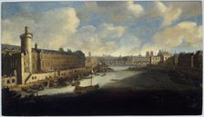 Grande Galerie of the Louvre, with new gate, the Pont-Neuf, the city, College..., around 1665.  Creator: Unknown.