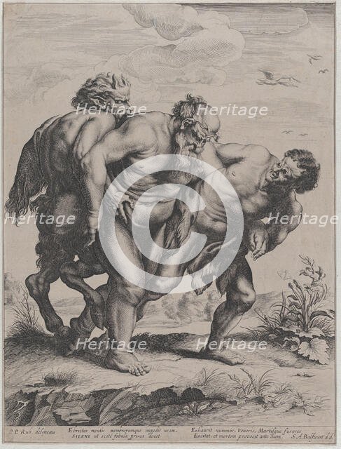 The drunken Silenus, supported by a satyr and a faun, 1625-59. Creator: Boetius Adams Bolswert.