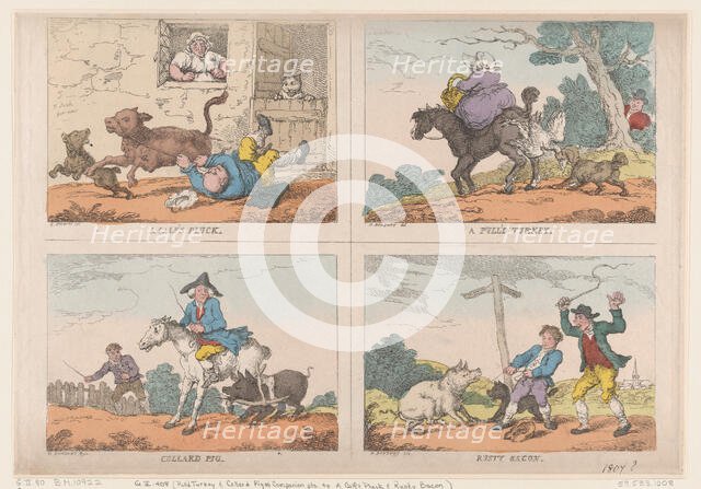 Pull'd Turkey, Collard Pig, A Calf's Pluck and Rusty Bacon, 1807., 1807. Creator: Thomas Rowlandson.