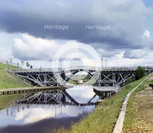 Drawbridge on the Vytegra River [Russian Empire], 1909. Creator: Sergey Mikhaylovich Prokudin-Gorsky.