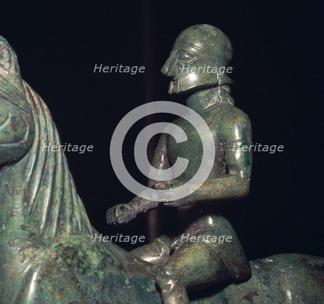 Detail of a Greek bronze of a horseman. Artist: Unknown