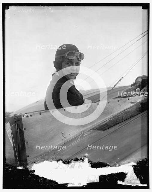 Miss Bernetta Miller, Moissant [sic] Aviatrix, in Bleriot plane, between 1910 and 1920.  Creator: Harris & Ewing.