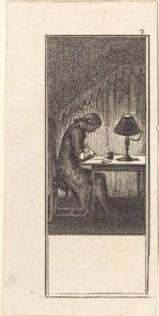 Young Man Writing by Lamplight, 1784. Creator: Daniel Nikolaus Chodowiecki.