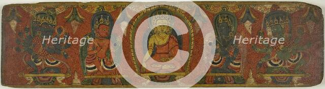 Manuscript Cover with Buddha, Two Bodhisattvas and Two Protective Deities (Lokapalas), c. 1575. Creator: Unknown.