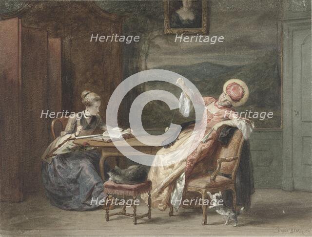 Two young women at a table, 1870. Creator: David Joseph Bles.