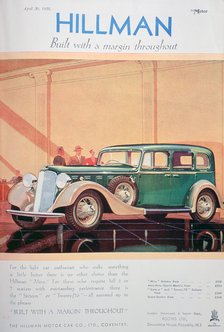 Advert for Hillman motor cars, 1935. Artist: Unknown