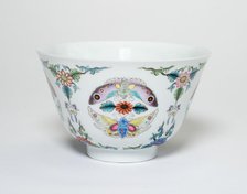 Cup with Floral Scrolls and Moths, Qing dynasty, Qianlong reign mark and period, late 18th century. Creator: Unknown.