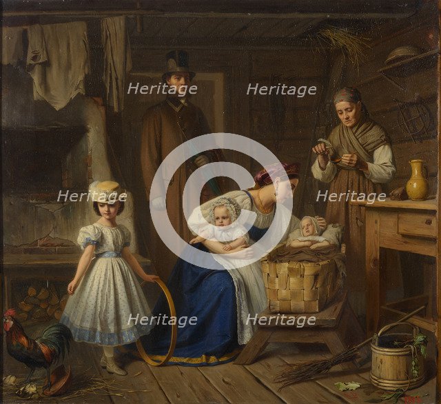 Wet nurse visited her sick child, 1860s.