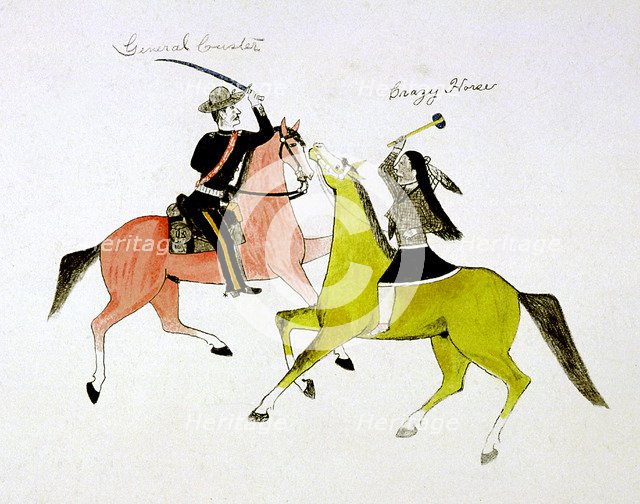 Conflict between General George Custer (1839-1876) and Crazy Horse, Sioux (Dakota) Indian.  Artist: Kills Two