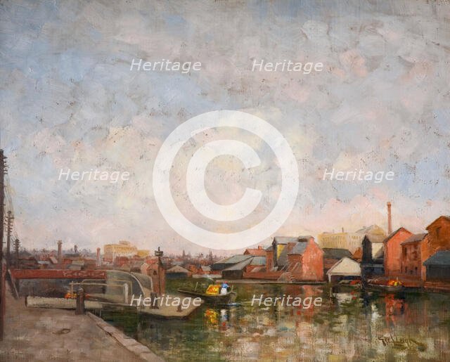 A Birmingham Canal Lock, 1920-30. View of Cambrian Wharf in Ladywood. Creator: George Leonard Leigh.