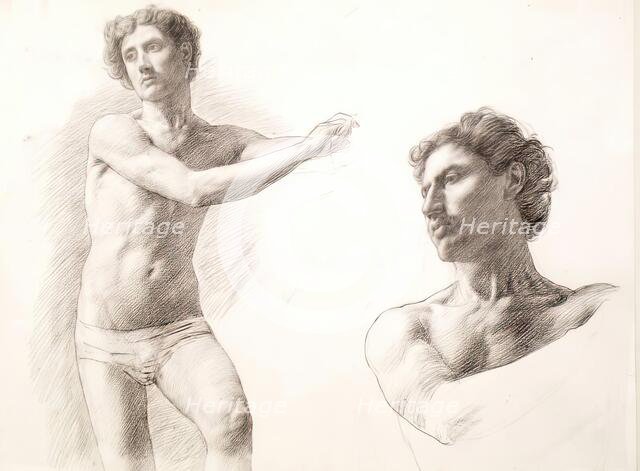 Figure Study and Head of Same, 1879. Creator: William Strang.