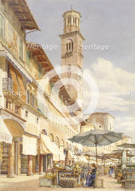 The Piazza delle Erbe, Verona, June - September 1884. Artist: Frank Randal.