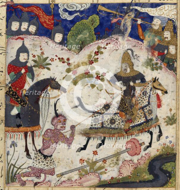 Iskandar lassoes a demon, 1505.  Creator: Unknown.