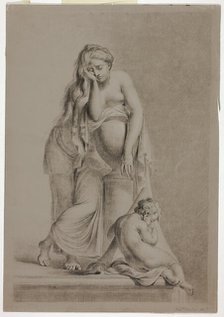 Weeping Allegorical Female Figure with Putto, 1770/79. Creator: Richard Earlom.