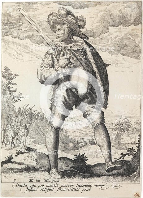 Soldier Armed with Broadsword and Shield, 1587. Creator: Gheyn, Jacques (Jacob) de, the Younger (1565-1629).